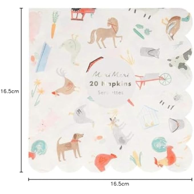 ON THE FARM LARGE NAPKINS PACK OF 20FUN FARM ANIMAL PARTY PAPER NAPKINS WITH SCALLOPED EDGE AND NEON DETAIL FOR BIRTHDAY, KIDS, ADULT, CELEBRATION, TABLE DCOR - Image 3